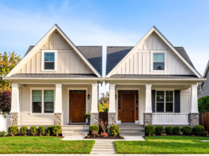 Neutral Doesn’t Have to Be Boring – Exterior Edition - two houses painted with sherwin williams neutral colors