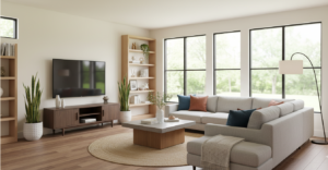 Aesthetic living room with sherwin williams alabaster walls