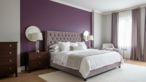Sherwin-Williams Kimono Violet in an accent wall of an elegant bedroom