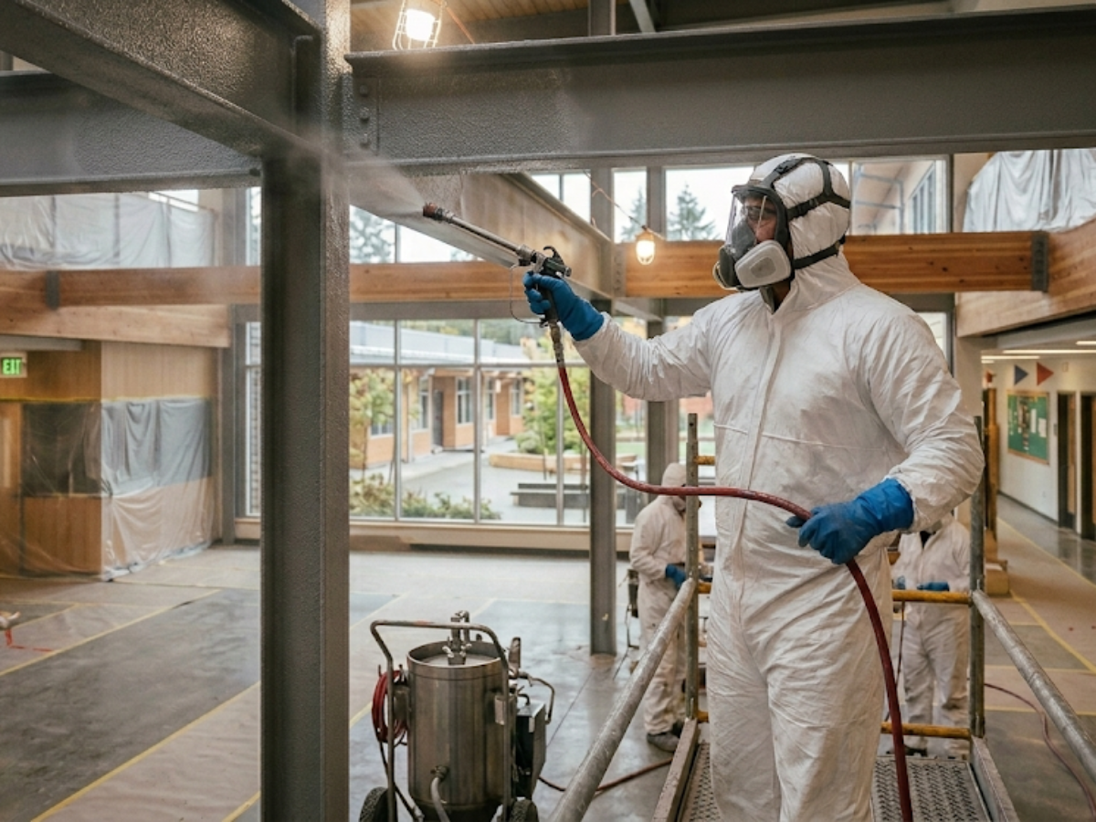 Fire Safety and Paint: Choosing the Right Products for School Buildings - Painting spraying school with fire coatings