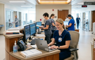 High‑Traffic Coatings for Healthcare: Hallways, Nurse Stations & Rehab Spaces in Atlanta - american nurse station full of clinic team working