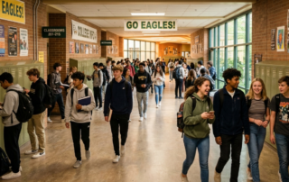 Durable Paint Finishes for High‑Traffic K‑12 Environments - High school hallway full of students walking around.